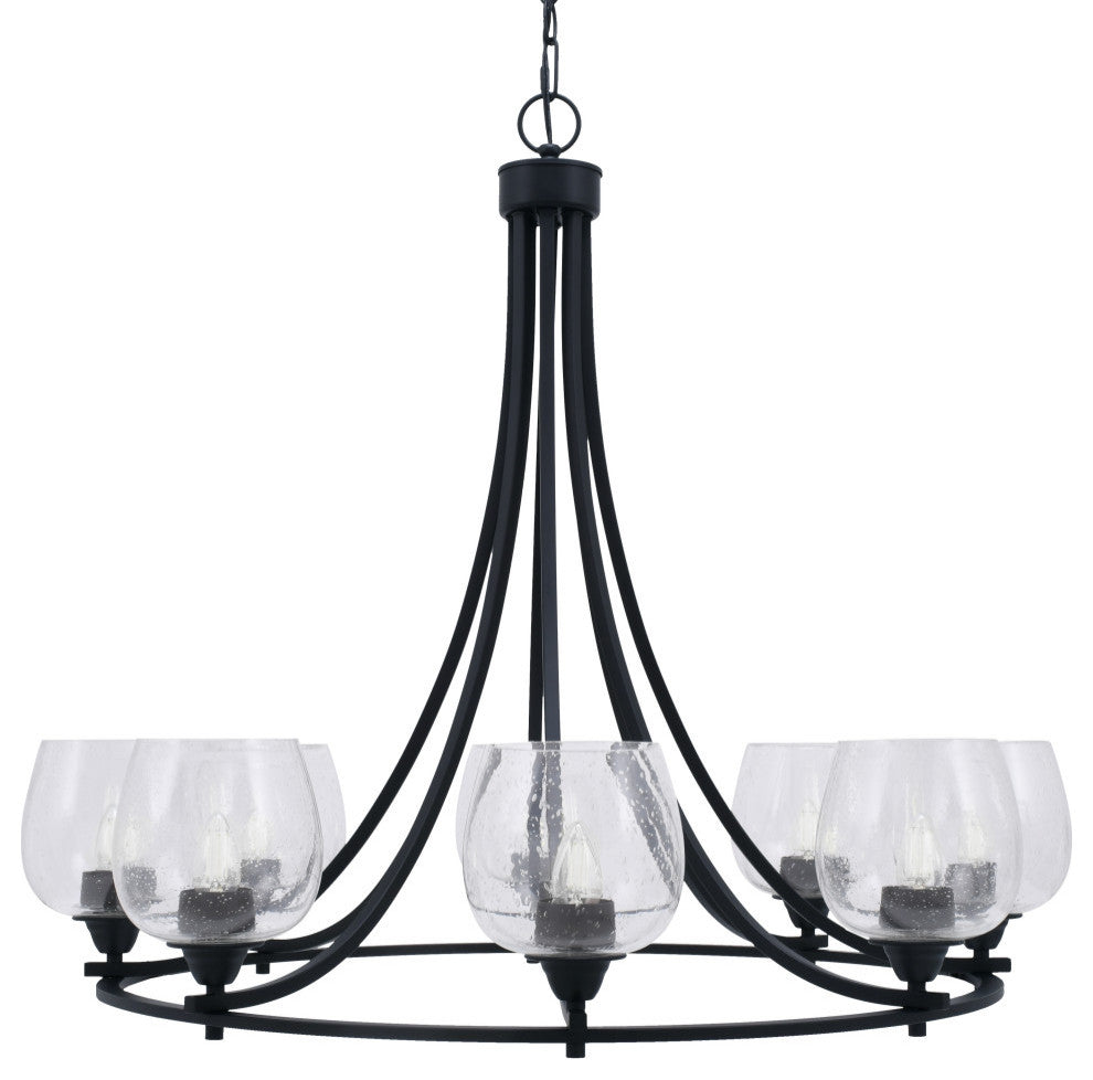 Paramount Uplight 8-Light Chandelier, Matte Black, 6" Clear Bubble Glass