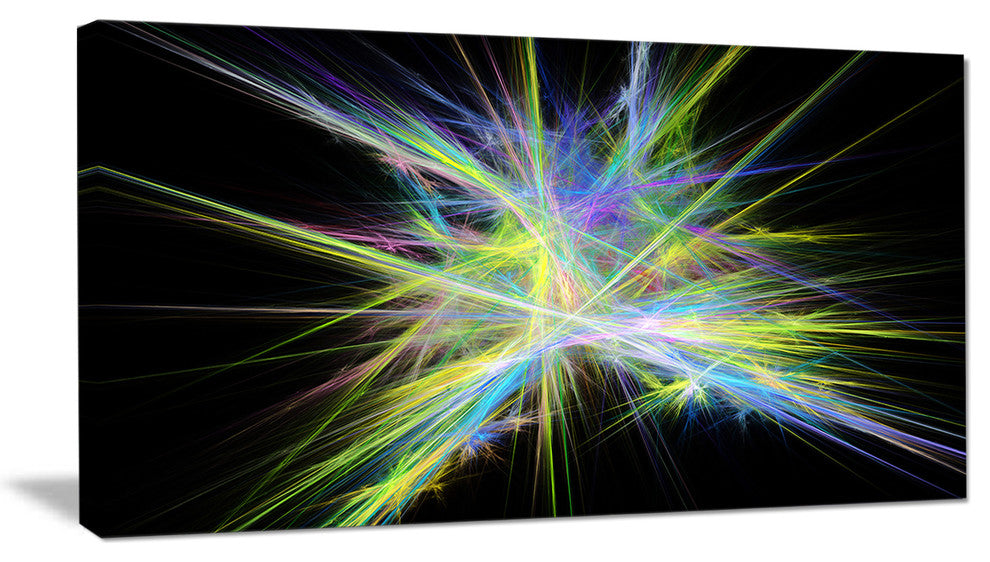 Yellow Blue Chaos Multicolored Rays, Abstract Canvas Wall Art, 32x16