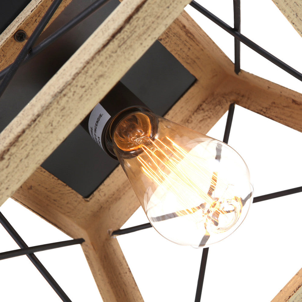 Farmhouse Rustic 1-Light Geometric Flush Mount, Brown