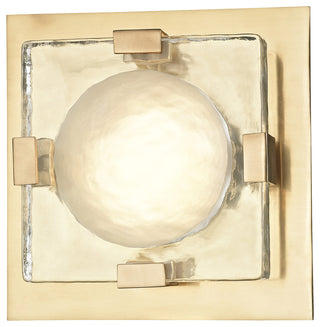 Bourne 8" LED Wall/Flush Mount, Aged Brass Finish, Etched Glass