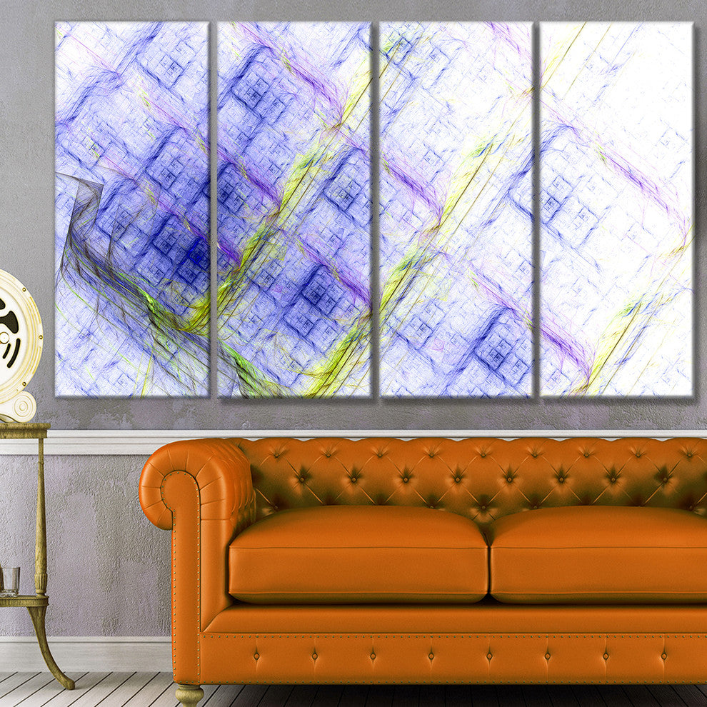 Light Blue Fractal Grill, Abstract Art on Canvas, 48"x28", 4 Panels