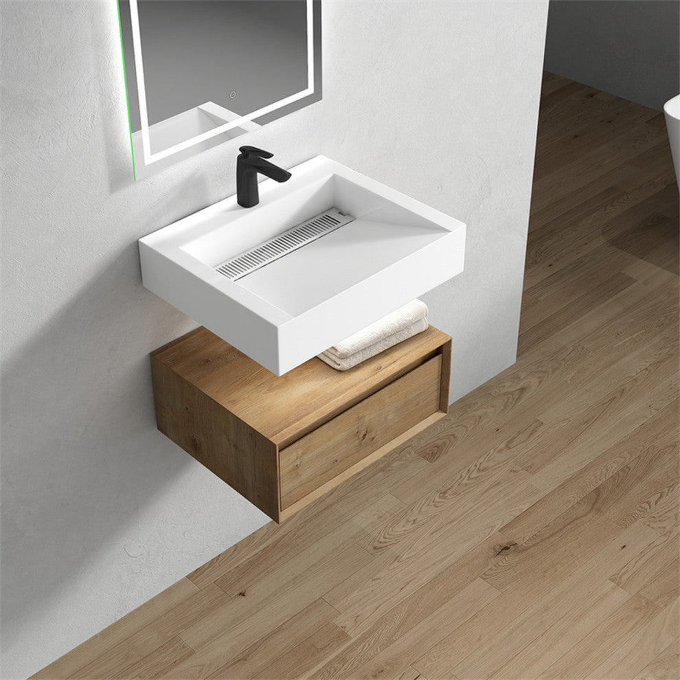 Alysa 24'' Floating Vanity, Acrylic Sink, White Oak