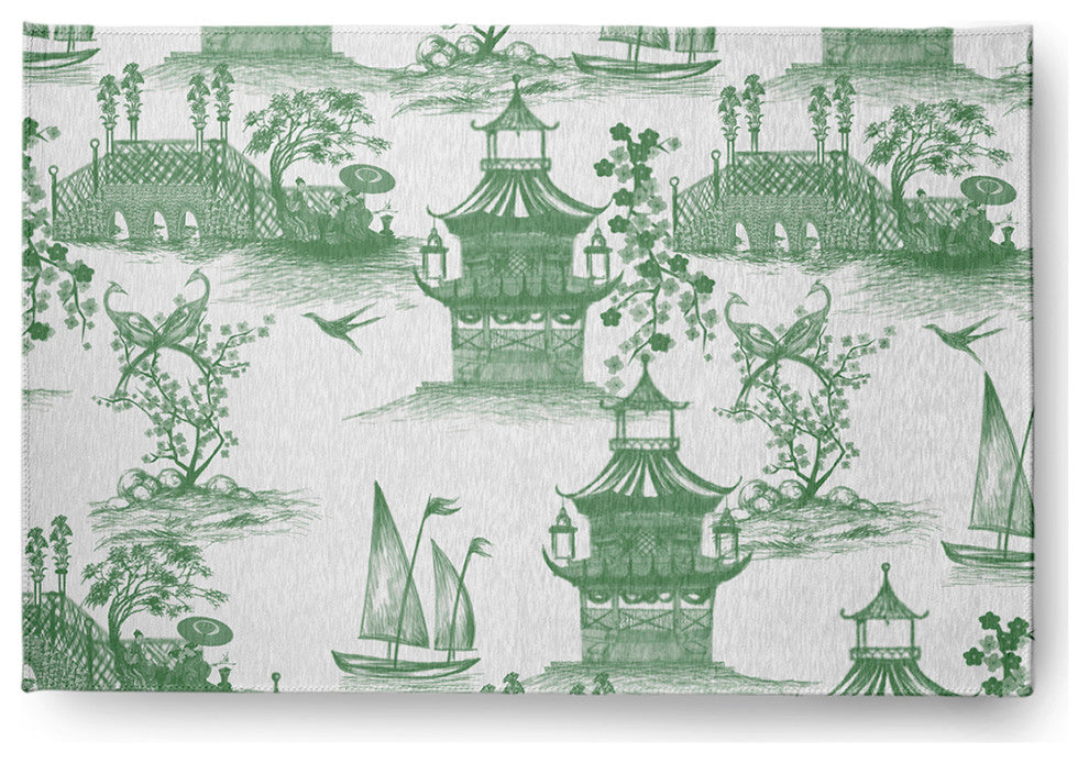 China Old Oriental Chenille Area Rug, Green, 4'x6'