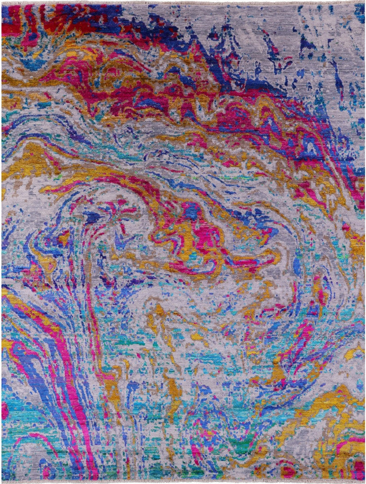 Wool and Silk Handmade Abstract Rug 7' 11" X 10' 3" Q11855