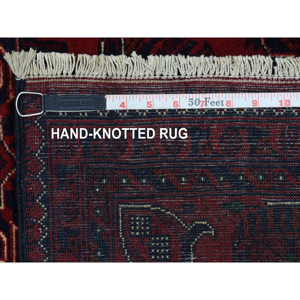 Red Hand Knotted Tribal Design Soft Wool Afghan Khamyab Oriental Rug, 4'10"x6'7"