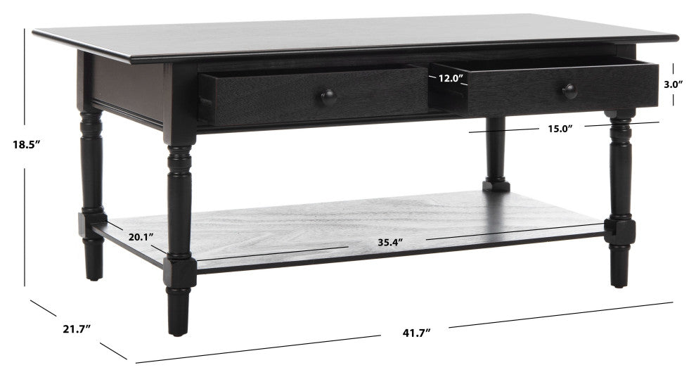Safavieh Boris 2-Drawer Coffee Table, Distressed Black