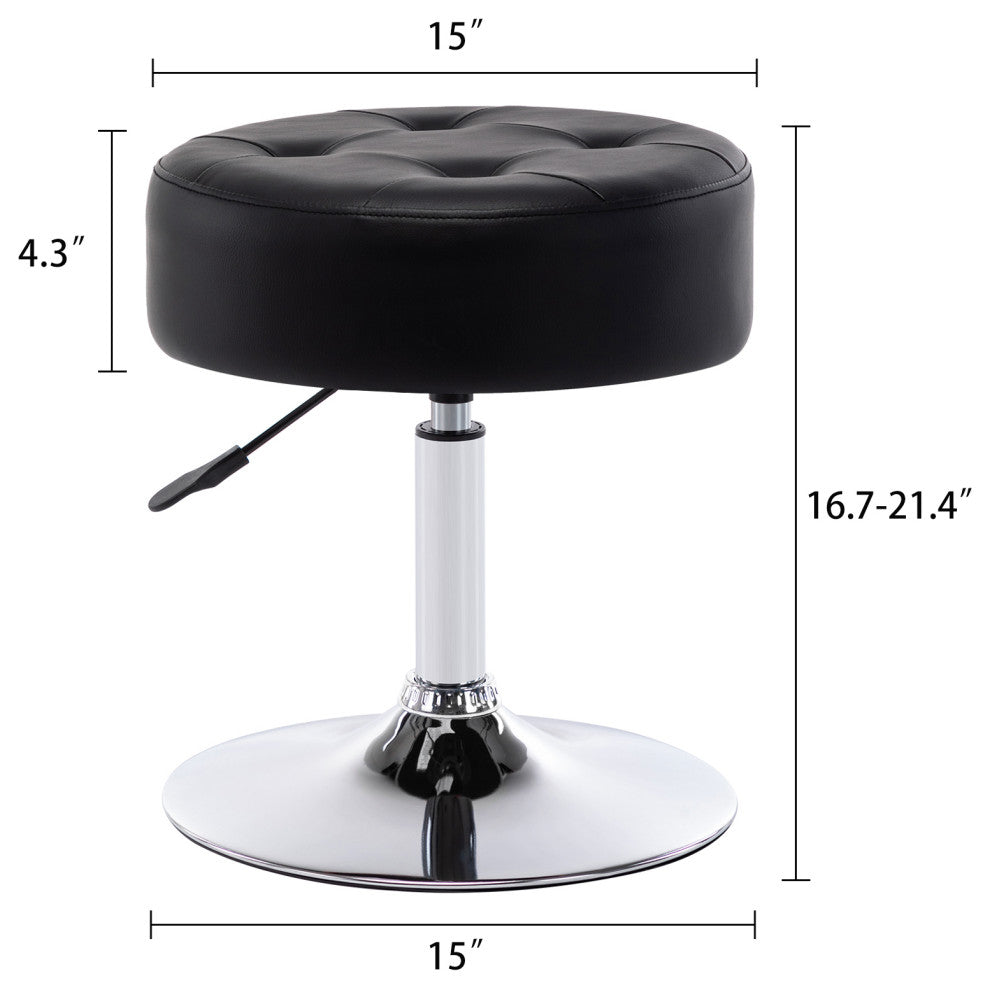 Round Swivel Faux Leather Vanity Stool, Black, Standard