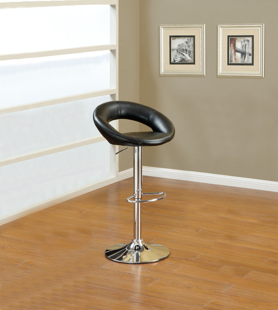 Black Faux Leather Bar Stools, Chrome(Set of 2)