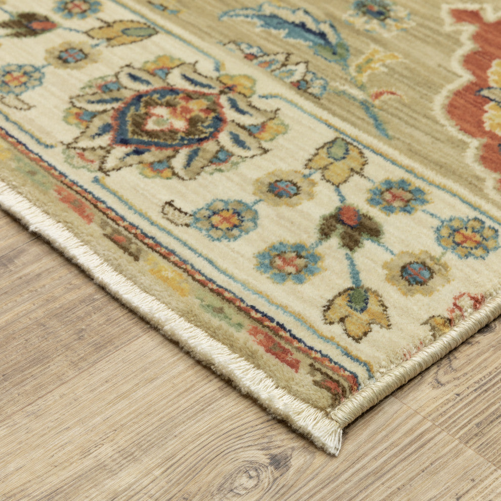 Fabienne Floral Panel Indoor Tan/Multi Area Rug, 5'3"x7'6"