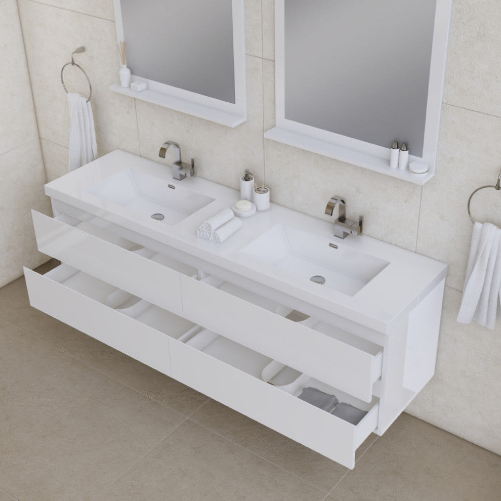 Paterno 72" Double Wall Mounted Bathroom Vanity With Sink, White