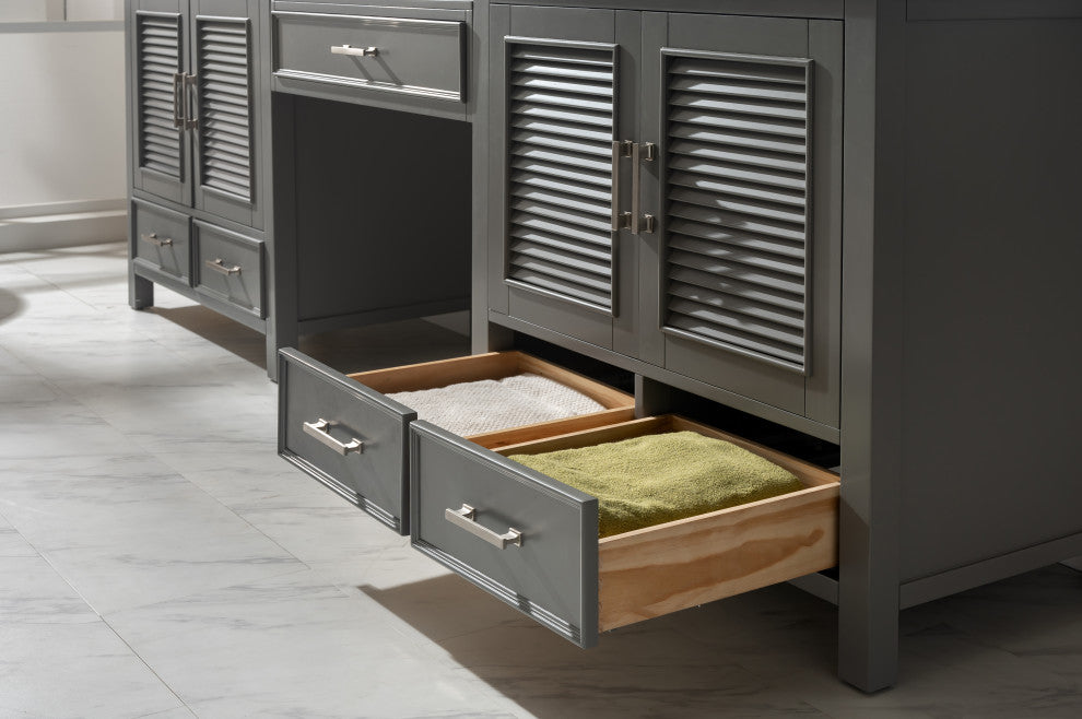 Estate Transitional Gray 102" Double Sink Bathroom Vanity Modular Set