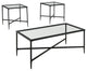 Metal Framed Table Set with Glass Top & Cross Bar Stretcher, Set of 3, Black