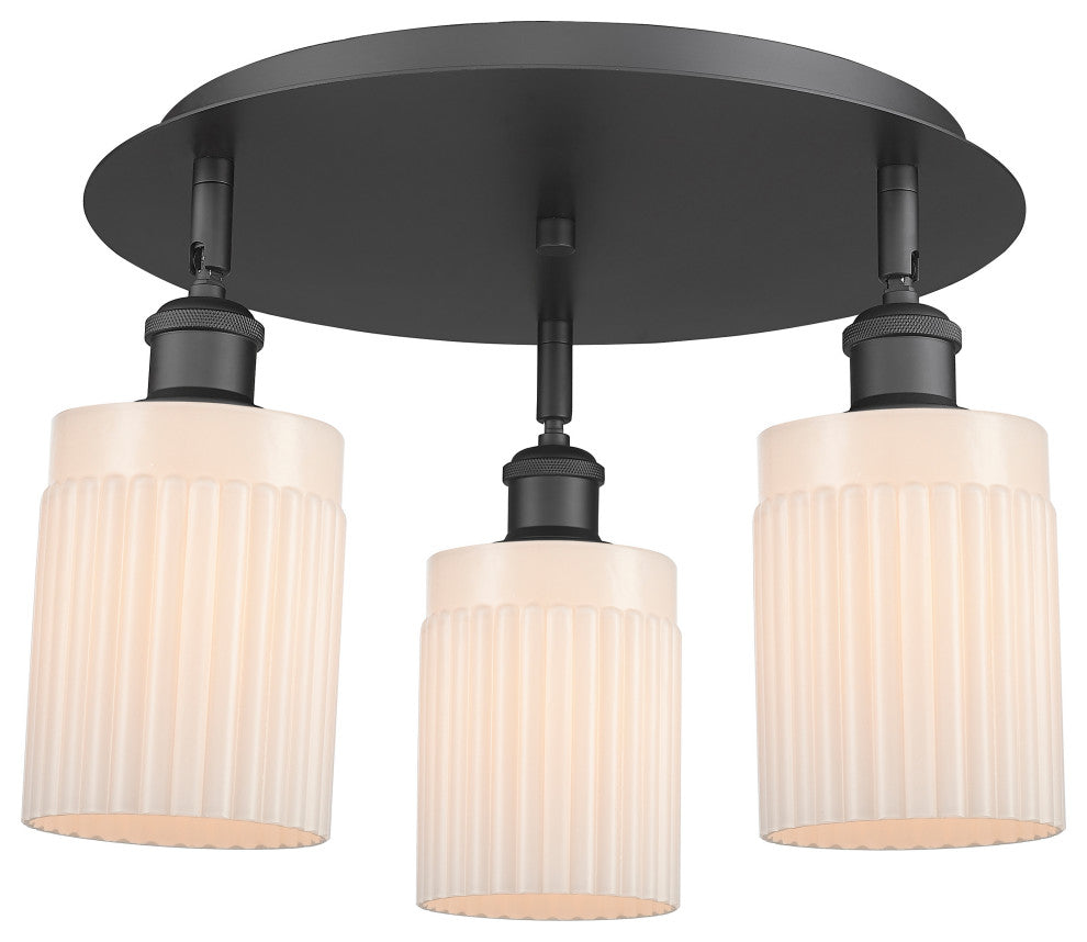 Hadley-3 Light 16" Flush Mount-Matte Black, Matte White Glass Shade