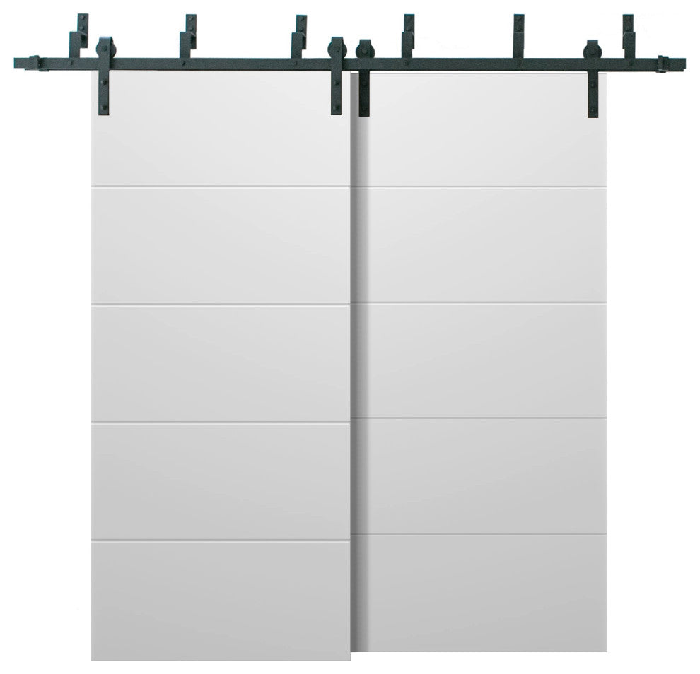 Barn Bypass Doors 64 x 96, Planum 0770 Painted White, 6.6' Rail