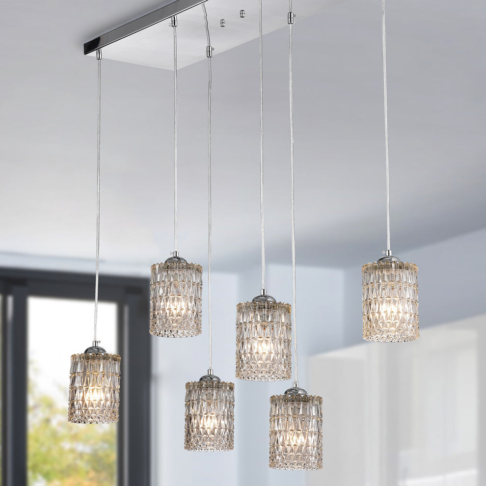 Aldubon Chrome 6-Light Chandelier With Diamond Crystal Shades, Adjustable