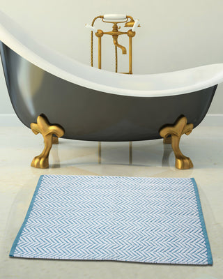 Bath Rug Cotton, Tufted 34"x21", White and Blue, GSF 145, Pattern Camridge