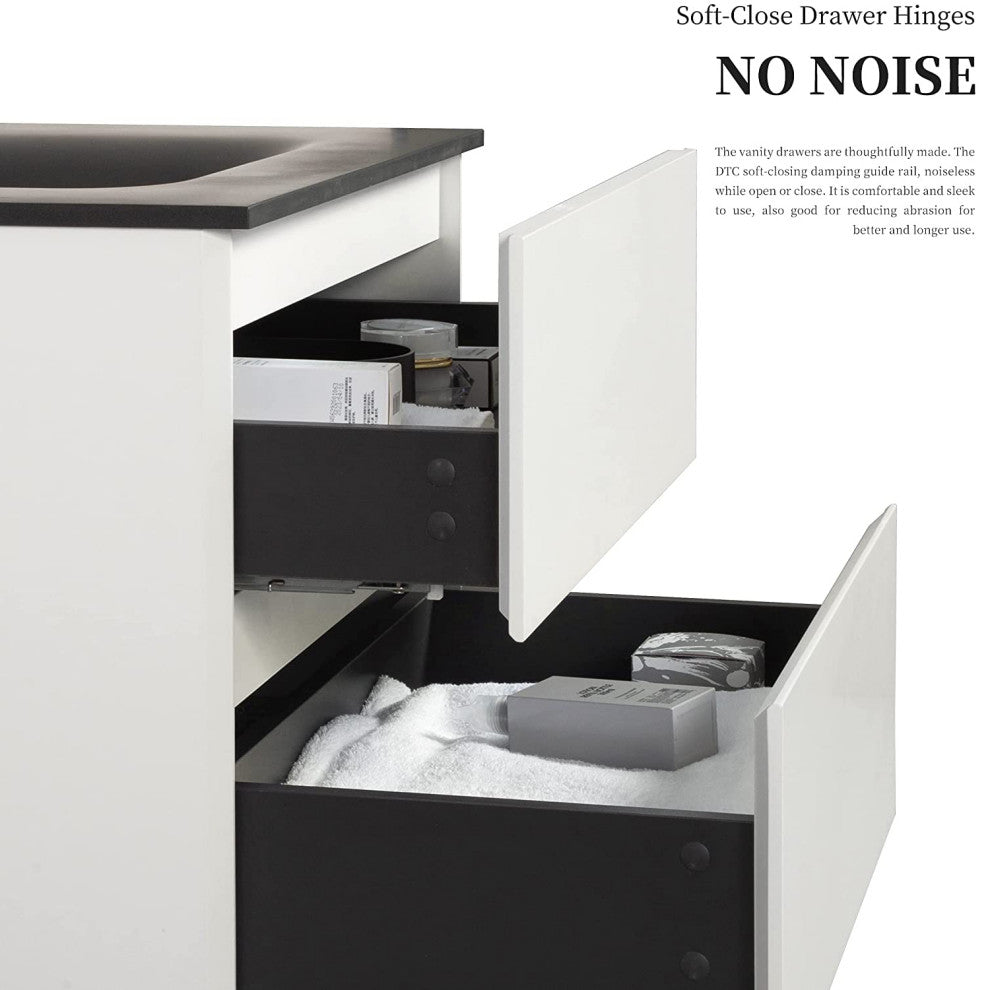 Wall-Mounted Bathroom Vanity Set in White with Black Top and Integrated Sink, 30"