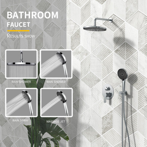 Shower System, 10" Shower Head Handheld Shower Set Shower Valve Kit, Chrome