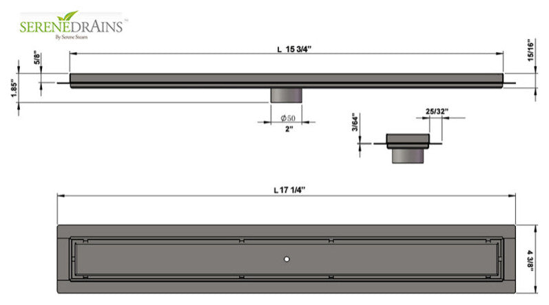 Matte Black Tile Insert Linear Drain, Black Hair Trap Set, SereneDrains, 16 Inch
