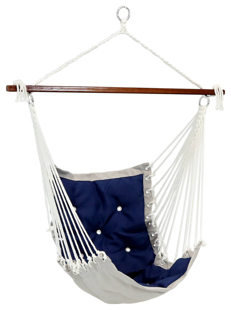 Sunnydaze Tufted Victorian Hammock Chair Swing, 300-Pound Limit, Navy Blue