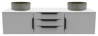 Wildsee Floating Vanity Set With Tempered Clear Glass Sink, Silver, 60", Gray