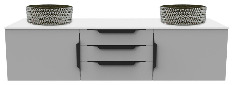 Wildsee Floating Vanity Set With Tempered Clear Glass Sink, Silver, 60", Gray