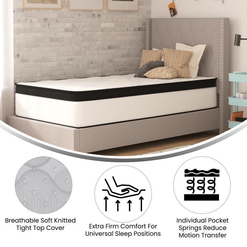Capri Extra Firm 12 Inch CertiPUR-US Certified Hybrid Pocket Mattress, White, Twin