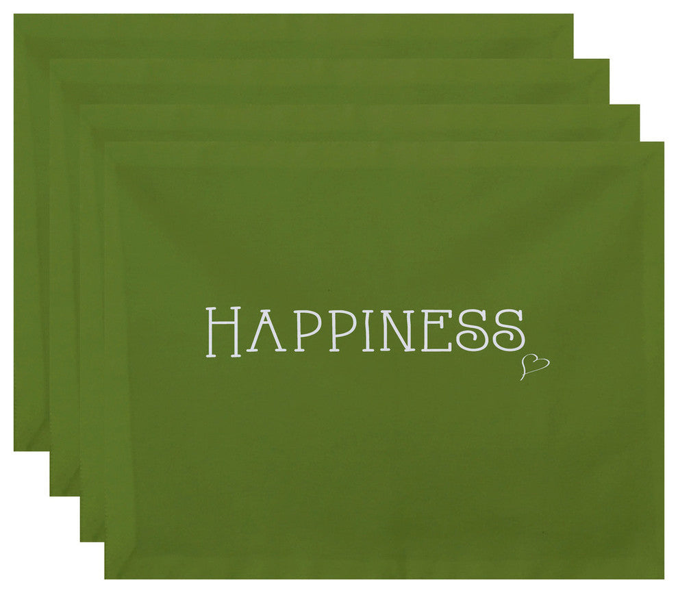 18"x14" Happiness, Word Print Placemat, Green, Set of 4