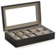 Matte Black Wood Watch Storage Box, 6 Watches, 4 Pockets