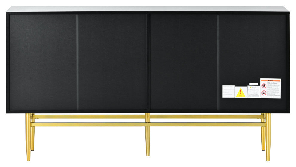 TATEUS 60" Modern Elegant 4-door Sideboard,Gold Metal Handle Storage Cabinet, Black