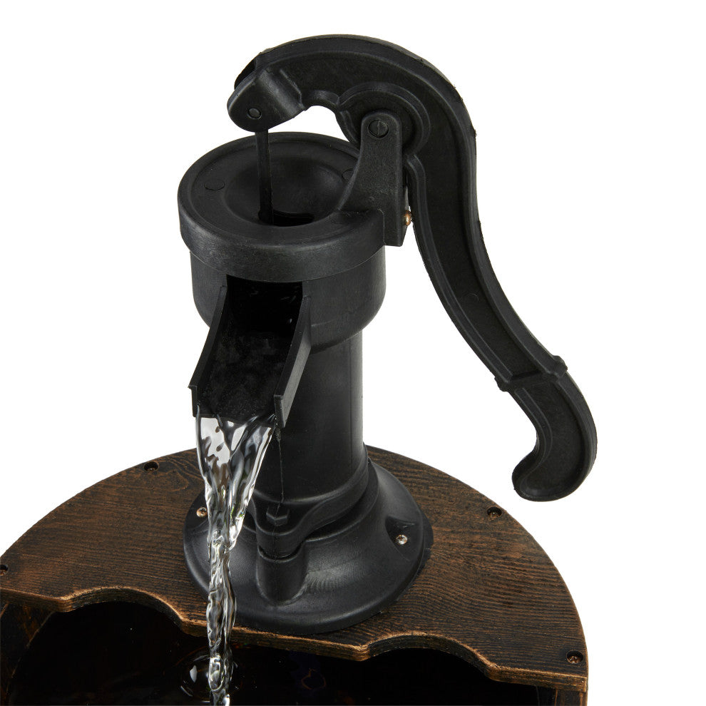 40" Tall Outdoor 3-Tier Barrel Pump Waterfall Fountain, Brown