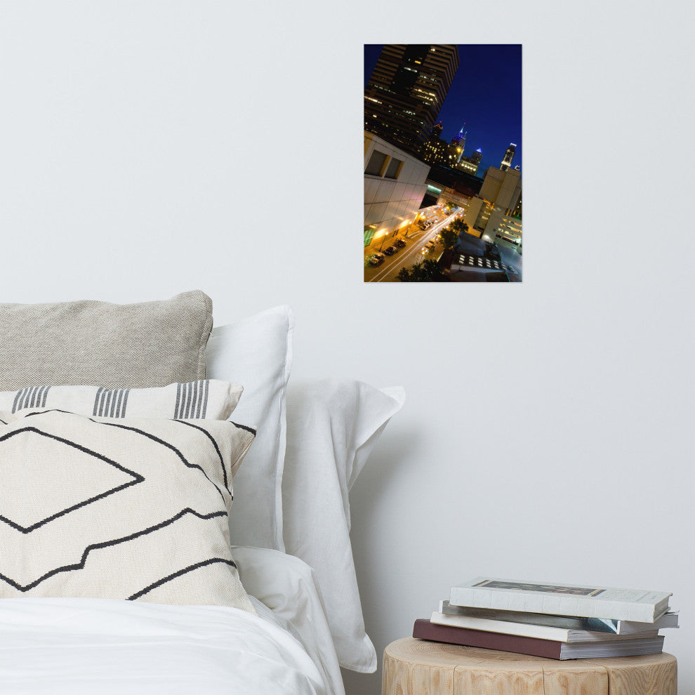 Light Trails in Philly Night Urban Landscape Photo Unframed Wall Art Print, 12" X 18"