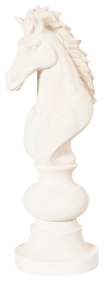 Knight Chess Sculpture, Cast Stone White