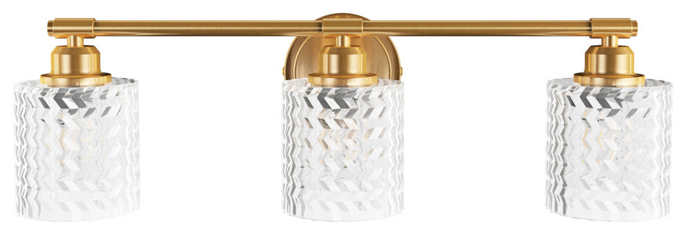 Modern 3-Light Bathroom Vanity Light with Textured Cylinder Glass Shade