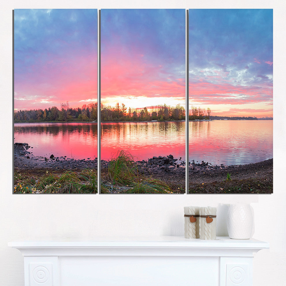 "Beautiful Fall Sunrise Over River" Metal Wall Art, 3 Panels, 36"x28"