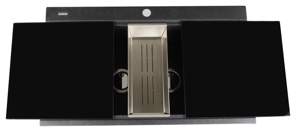 Nantucket Sinks Double Bowl Prep Station Toprmount Granite Composite, Black