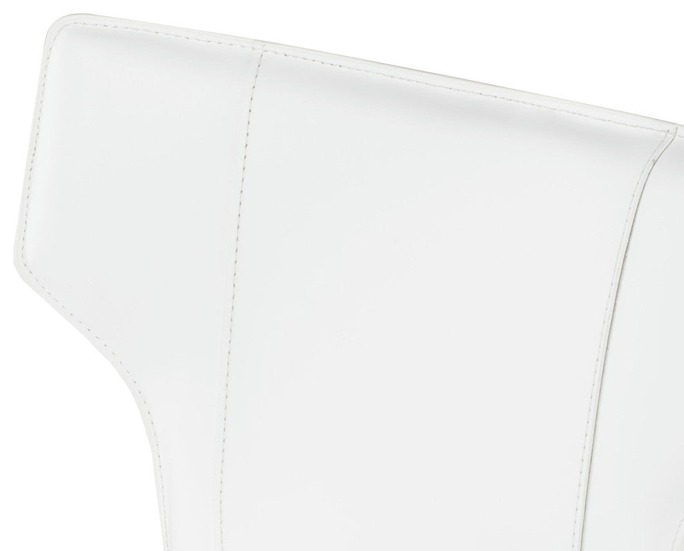 Wayne Bar Stool, Modern Barstool White Leather, Brushed Stainless Steel Legs