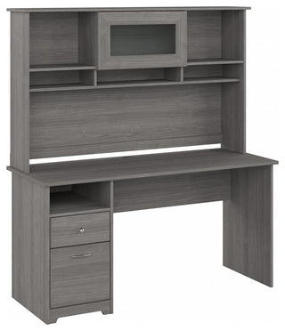 Cabot 60W Computer Desk with Hutch in Modern Gray - Engineered Wood