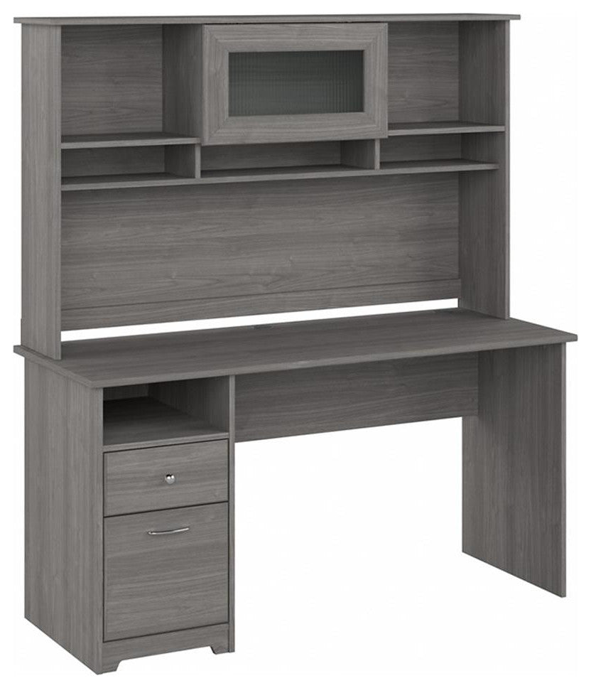 Cabot 60W Computer Desk with Hutch in Modern Gray - Engineered Wood