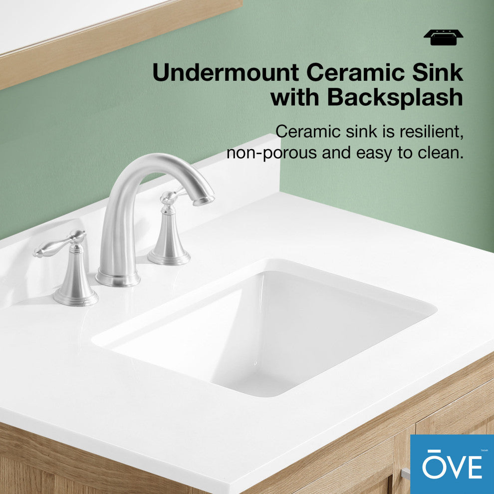Ove Decors Kansas 18" Single Sink Vanity With Countertop, White, 30 in.