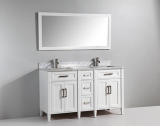 Vanity Set With Carrara Marble Top, 60", White, Standard Mirror