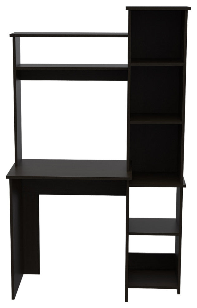 TATEUS 6-Shelf Home Office Writing Desk with Built-in Bookcase, Black