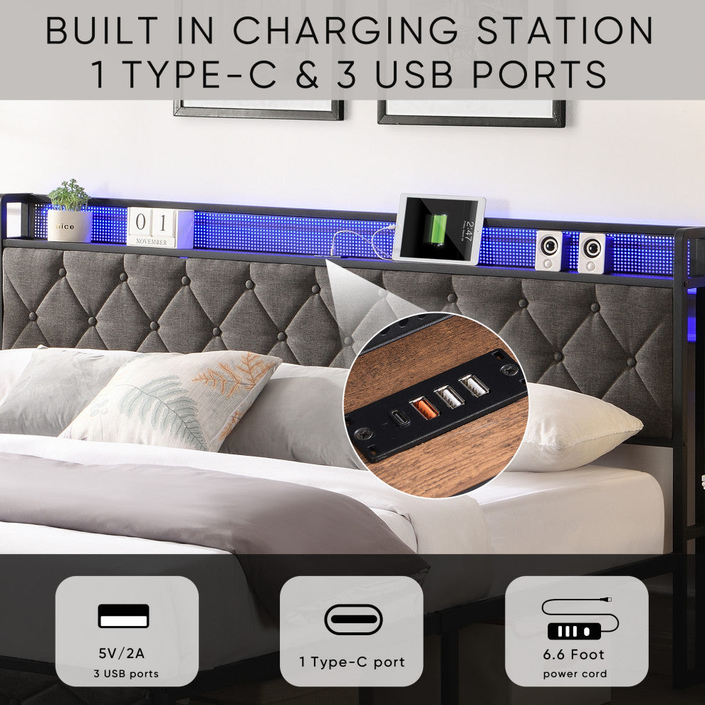 Gewnee King Bed Frame with Storage Headboard