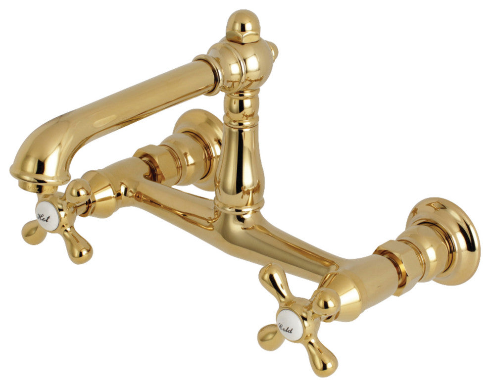 Kingston Brass Wall Mount Bathroom Faucet, Polished Brass