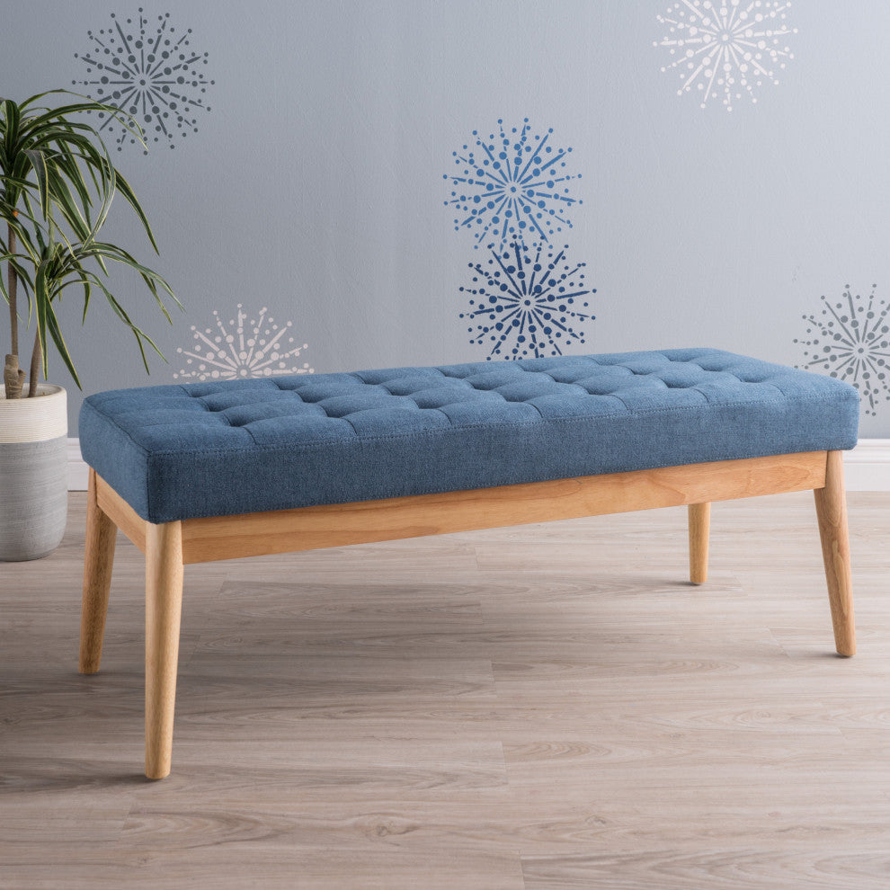 GDF Studio Mid-Century Modern Fabric Upholstered Bench, Air Force Blue
