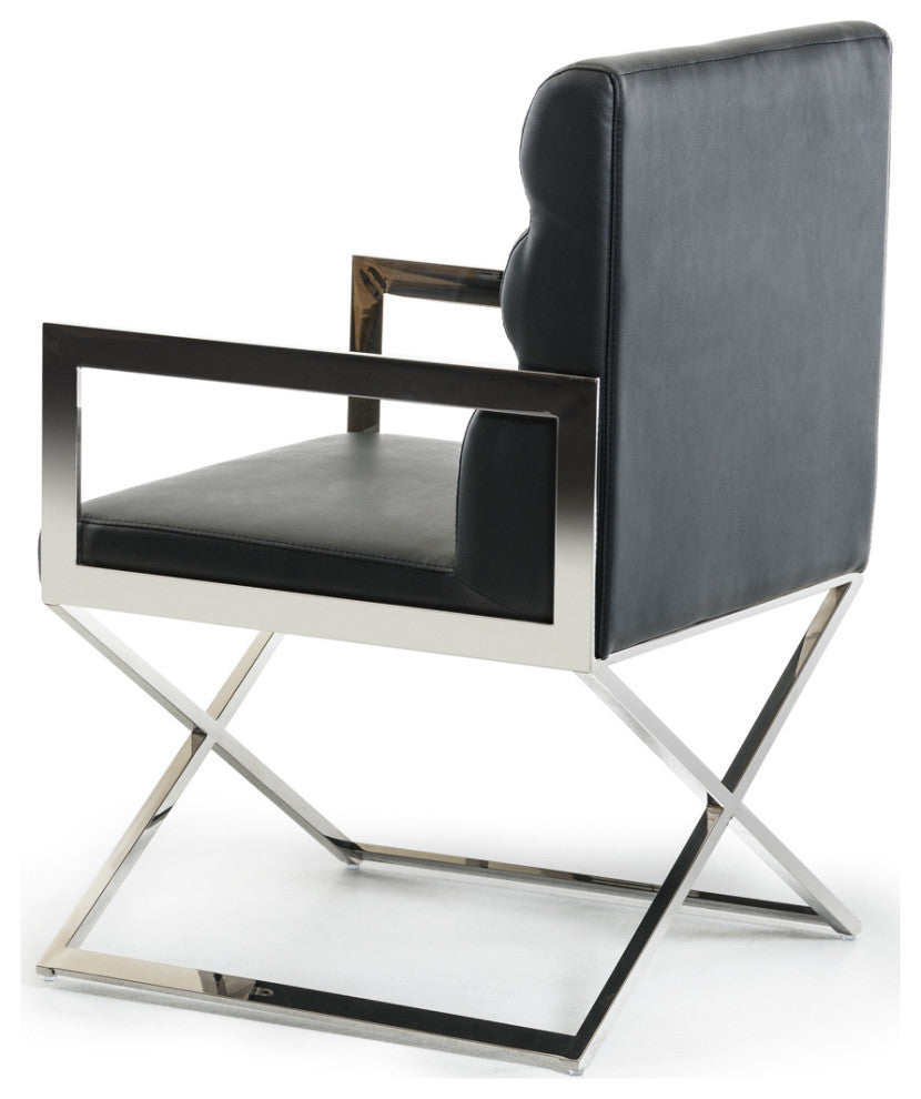 HomeRoots 24" Black Leatherette and Stainless Steel Dining Chair