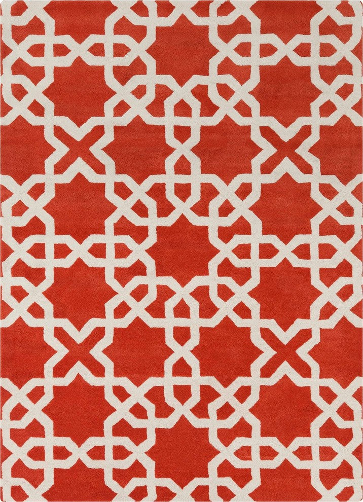 Davin Contemporary Area Rug, Orange and White, 7'x10'