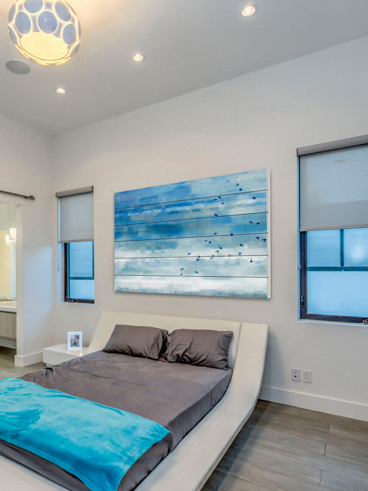 "Blue Sky Birds" Wall Art on Wood, 60"x40"