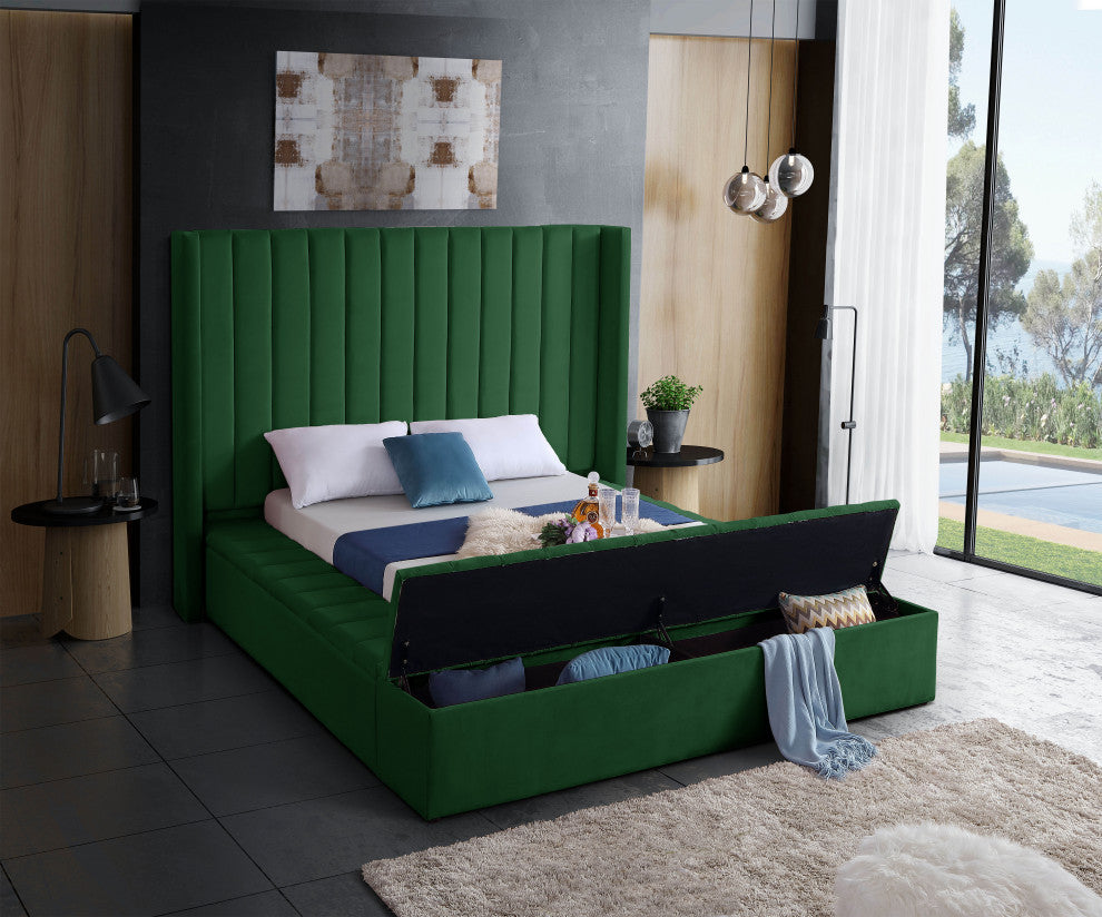 Kiki Velvet Bed, Green, Full