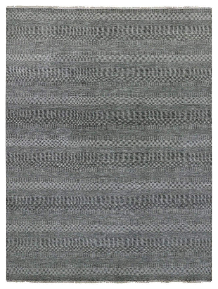 Dim Gray Hand Knotted Modern Grass Design Undyed Wool Oriental Rug 8'11"x12'